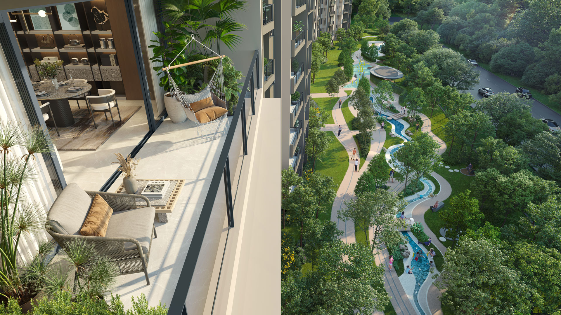 Balcony view over the 1.3-acre recreational park