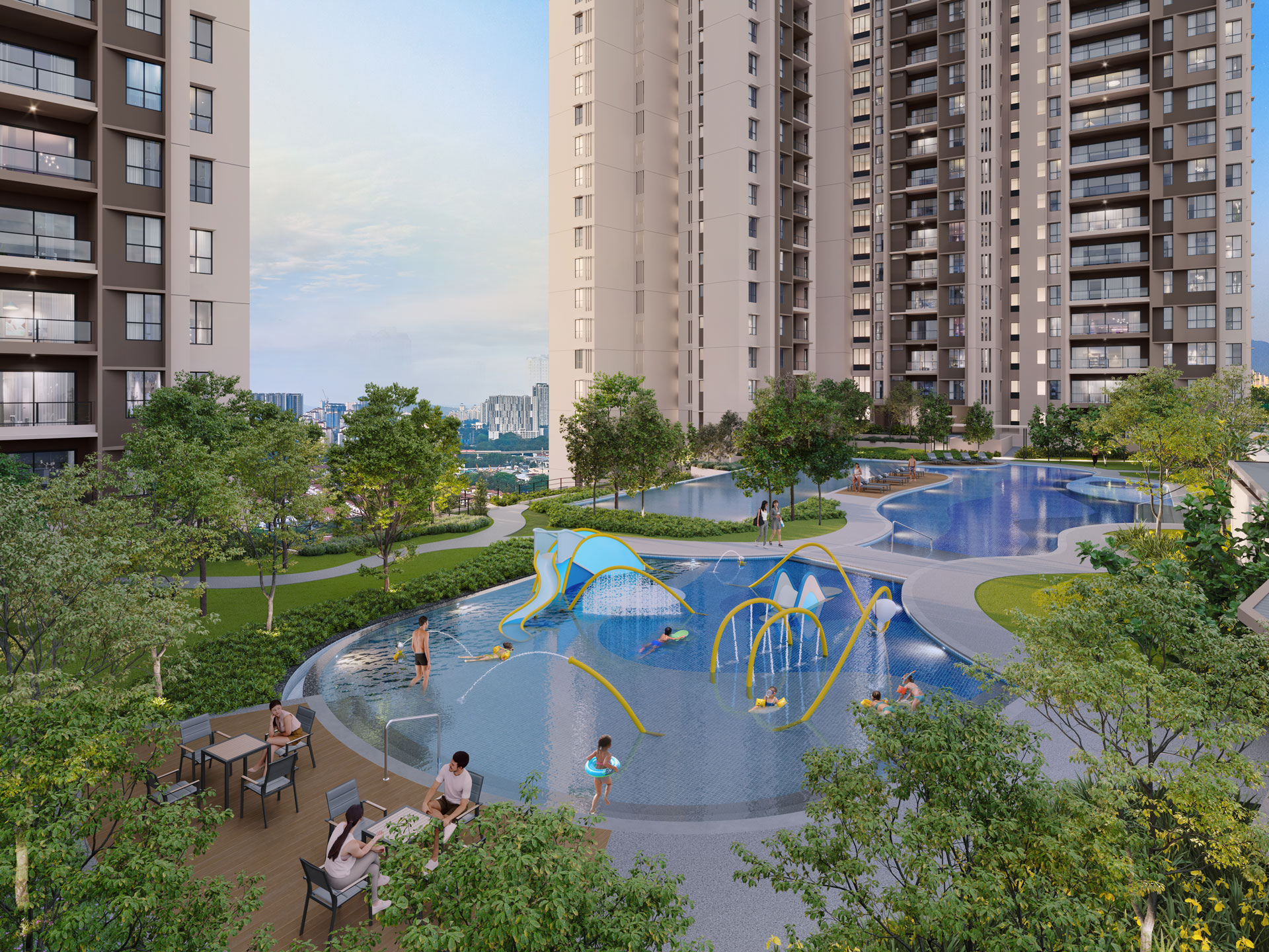 Kids' pool with waterplay features